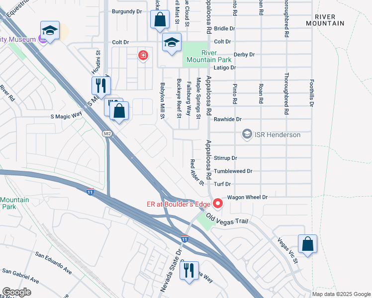 map of restaurants, bars, coffee shops, grocery stores, and more near 2205 Maple Shade Street in Henderson