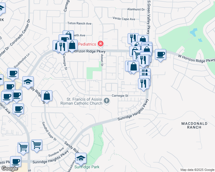 map of restaurants, bars, coffee shops, grocery stores, and more near 716 Sharon Hills Street in Henderson