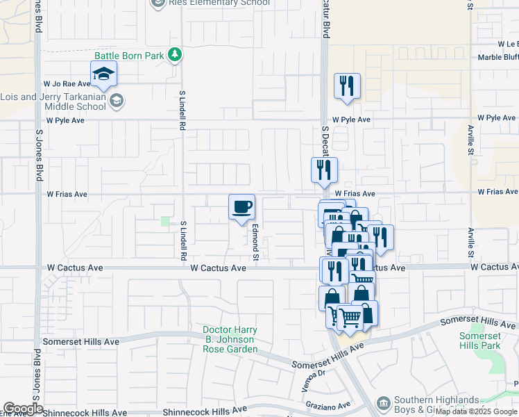 map of restaurants, bars, coffee shops, grocery stores, and more near 10339 South Hardy Falls Street in Las Vegas