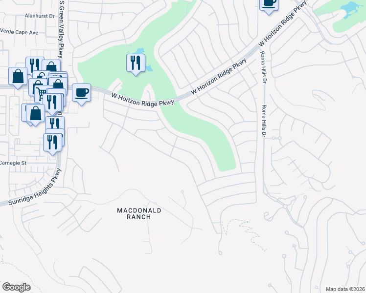 map of restaurants, bars, coffee shops, grocery stores, and more near 2118 Desert Woods Drive in Henderson
