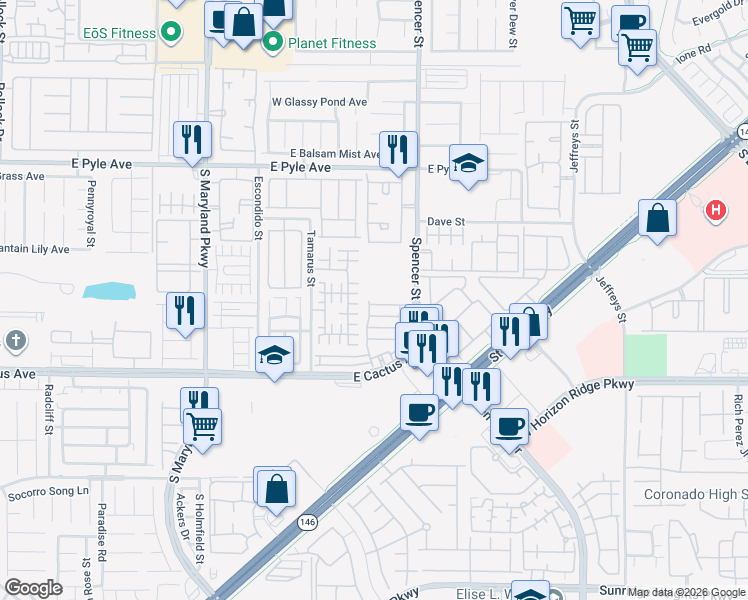map of restaurants, bars, coffee shops, grocery stores, and more near 1628 Summer Blush Avenue in Las Vegas