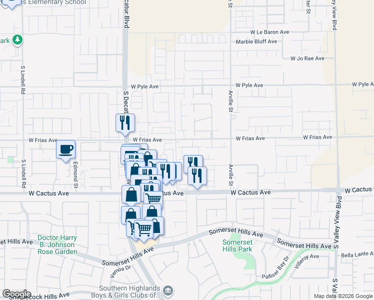 map of restaurants, bars, coffee shops, grocery stores, and more near 4585 Chirping Cricket Avenue in Las Vegas