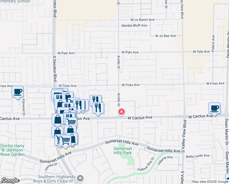 map of restaurants, bars, coffee shops, grocery stores, and more near 4454 Shallow Brush Avenue in Las Vegas