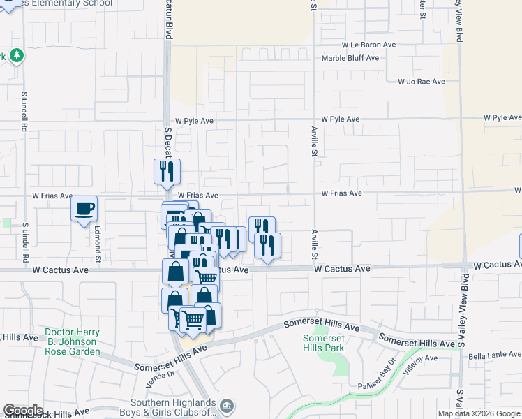 map of restaurants, bars, coffee shops, grocery stores, and more near 4561 Chirping Cricket Avenue in Las Vegas