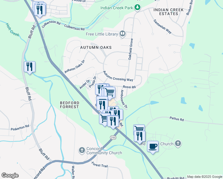 map of restaurants, bars, coffee shops, grocery stores, and more near 8527 Calistoga Way in Brentwood