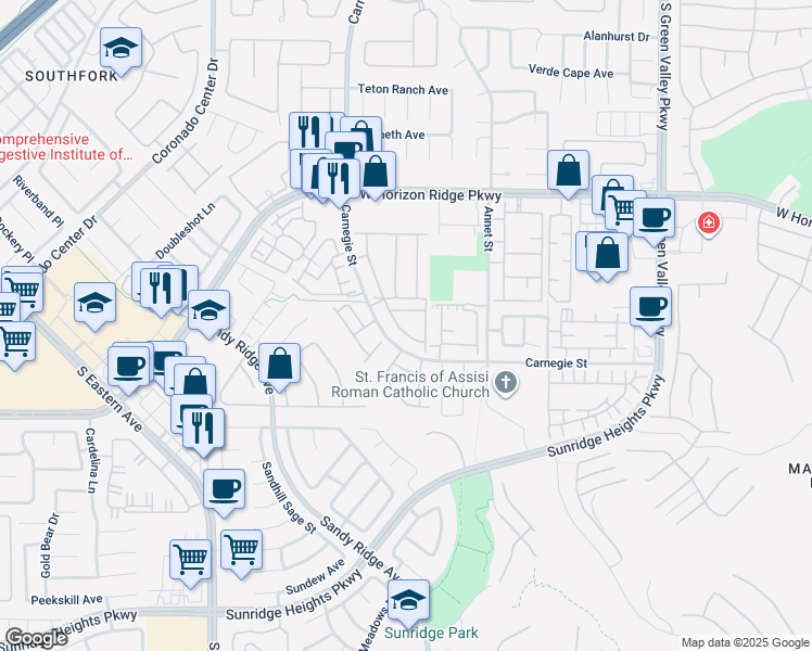 map of restaurants, bars, coffee shops, grocery stores, and more near 700 Carnegie Street in Henderson