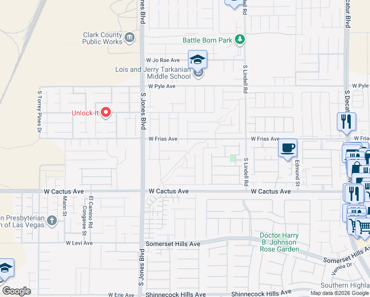 map of restaurants, bars, coffee shops, grocery stores, and more near 10380 Duneville Street in Las Vegas