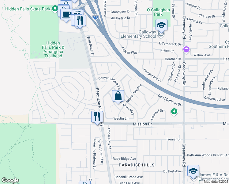 map of restaurants, bars, coffee shops, grocery stores, and more near 113 Mint Orchard Drive in Henderson