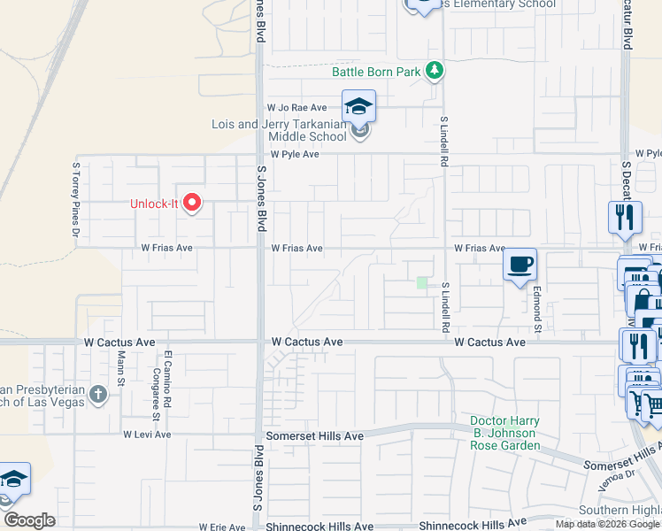 map of restaurants, bars, coffee shops, grocery stores, and more near 10380 Duneville Street in Las Vegas