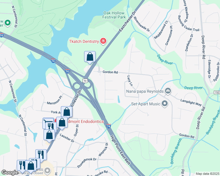 map of restaurants, bars, coffee shops, grocery stores, and more near 2711 Red Run Court in High Point