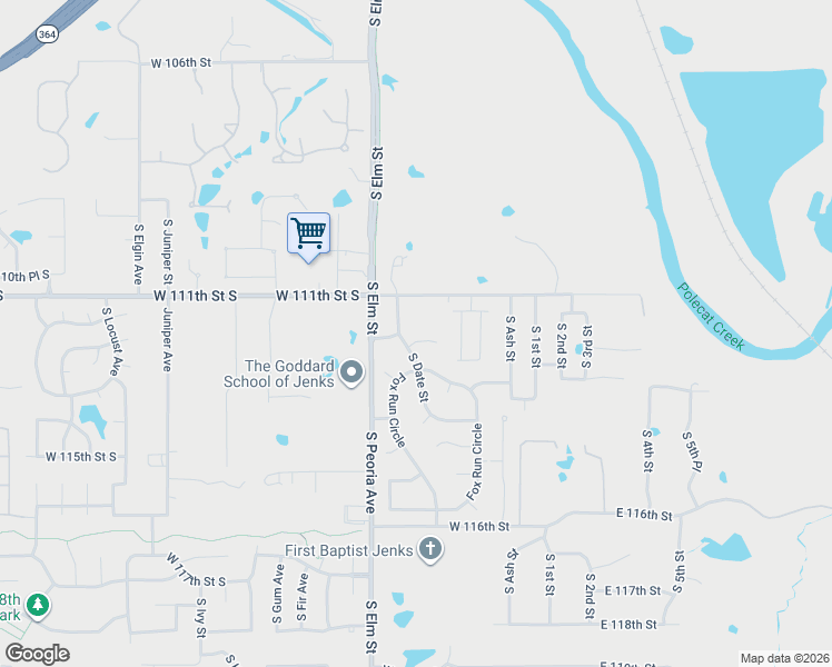 map of restaurants, bars, coffee shops, grocery stores, and more near 11217 South Date Street in Jenks