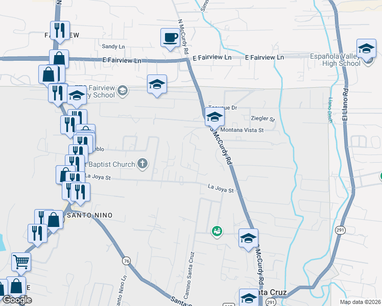map of restaurants, bars, coffee shops, grocery stores, and more near 723 Megill Street in Española