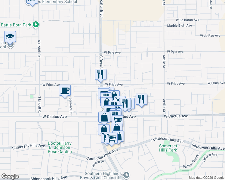 map of restaurants, bars, coffee shops, grocery stores, and more near 4777 West Frias Avenue in Las Vegas