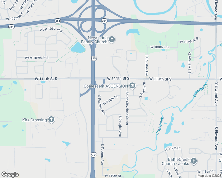 map of restaurants, bars, coffee shops, grocery stores, and more near 2859 West 112th Street in Jenks