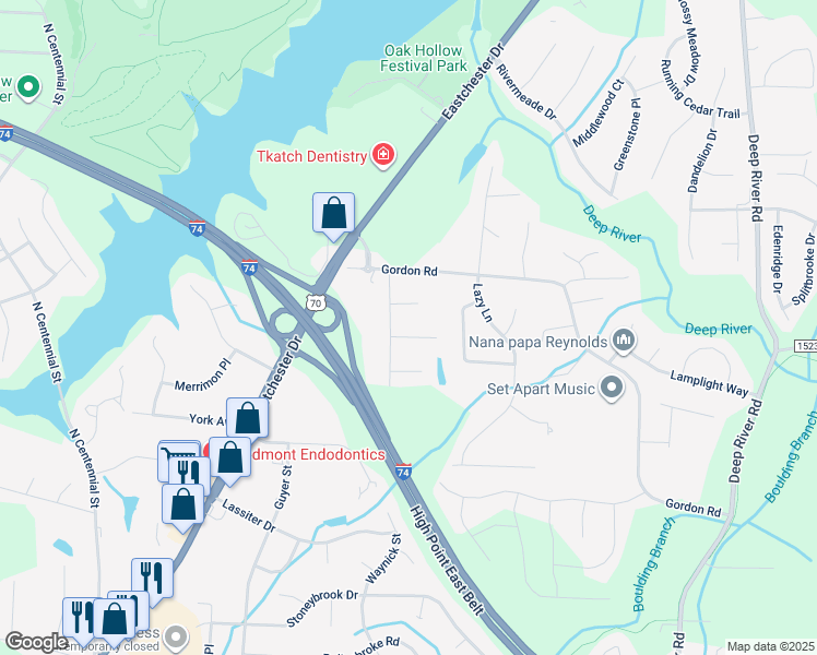 map of restaurants, bars, coffee shops, grocery stores, and more near 2711 Red Run Court in High Point