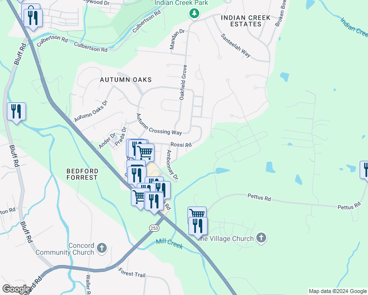 map of restaurants, bars, coffee shops, grocery stores, and more near 8900 Greylock Drive in Brentwood