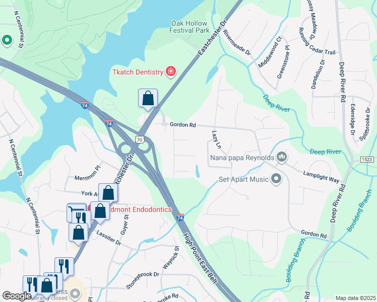 map of restaurants, bars, coffee shops, grocery stores, and more near 2719 Red Run Court in High Point