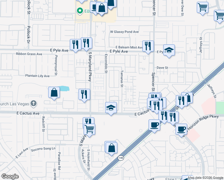 map of restaurants, bars, coffee shops, grocery stores, and more near 1373 Hawaiian Hills Avenue in Las Vegas