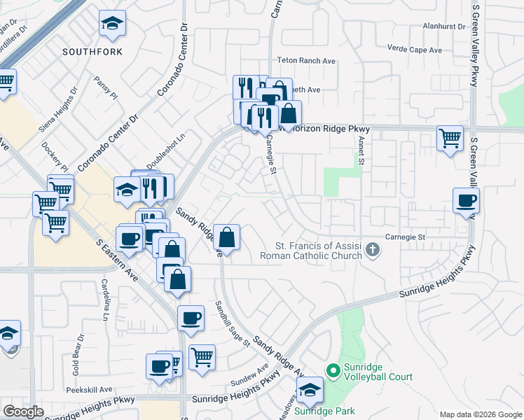 map of restaurants, bars, coffee shops, grocery stores, and more near 724 Sandy Hook Terrace in Henderson