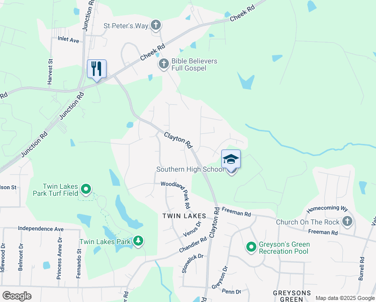 map of restaurants, bars, coffee shops, grocery stores, and more near 5 Meadowcrest Drive in Durham