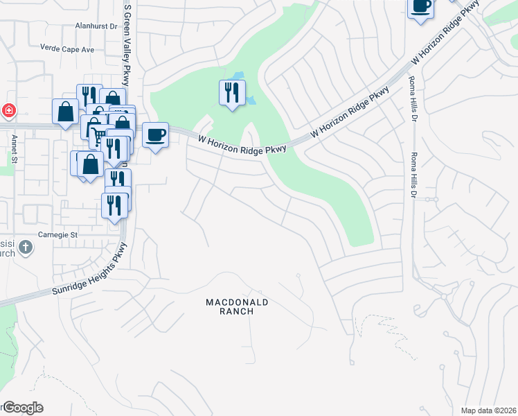 map of restaurants, bars, coffee shops, grocery stores, and more near 2144 King Mesa Drive in Henderson
