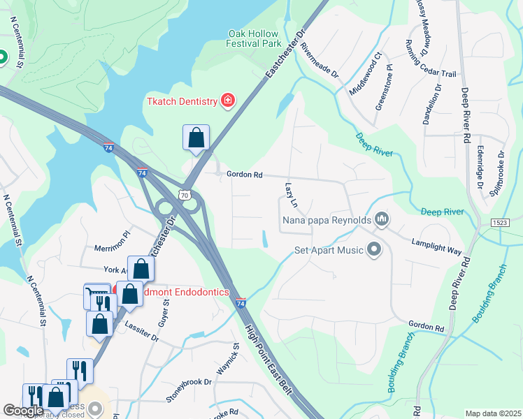 map of restaurants, bars, coffee shops, grocery stores, and more near 2729 Red Run Court in High Point