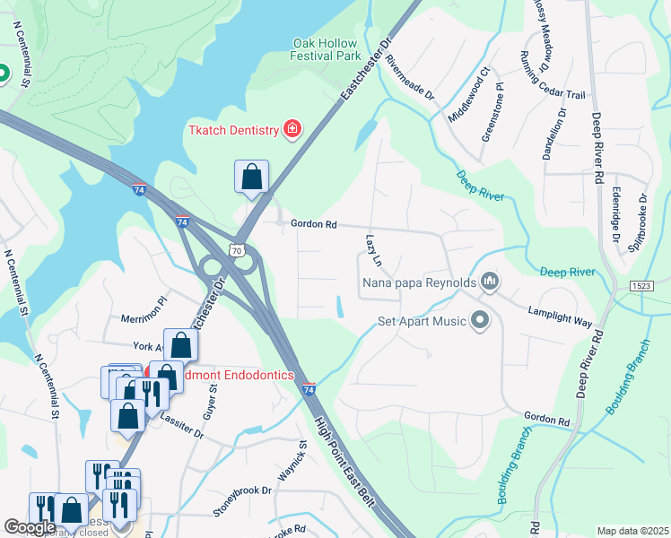 map of restaurants, bars, coffee shops, grocery stores, and more near 2729 Red Run Court in High Point