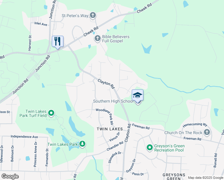 map of restaurants, bars, coffee shops, grocery stores, and more near 5 Meadowcrest Drive in Durham
