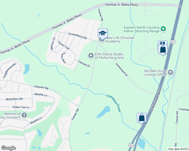 map of restaurants, bars, coffee shops, grocery stores, and more near 1909 Fenner Road in Rocky Mount