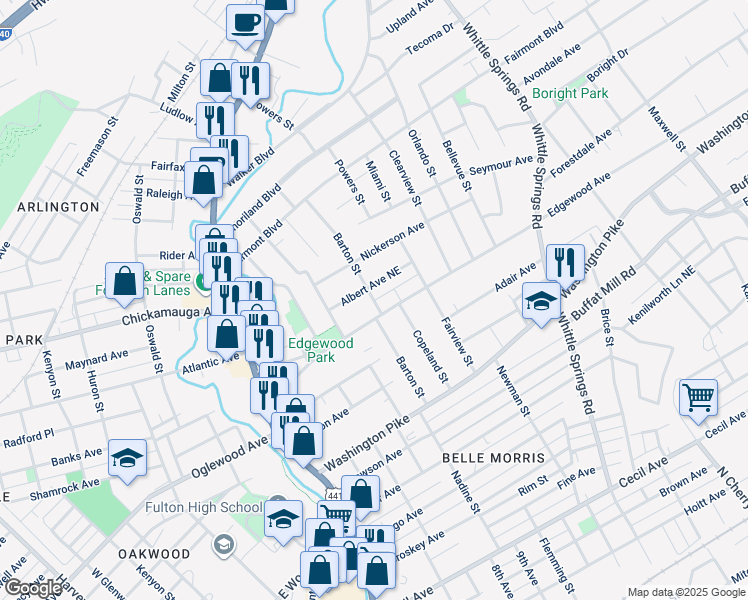 map of restaurants, bars, coffee shops, grocery stores, and more near 2955 Barton Street in Knoxville