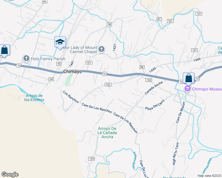 map of restaurants, bars, coffee shops, grocery stores, and more near 41 Camino De Los Ranchos in Chimayo