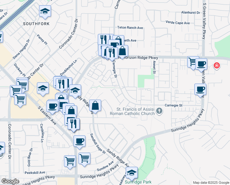 map of restaurants, bars, coffee shops, grocery stores, and more near 2487 Autumn Chase Lane in Henderson