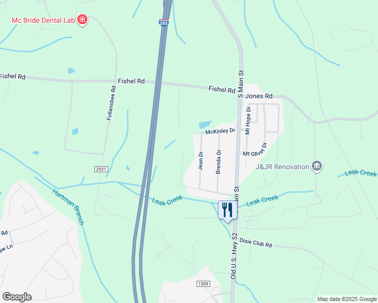 map of restaurants, bars, coffee shops, grocery stores, and more near Kershaw Court in Winston-Salem