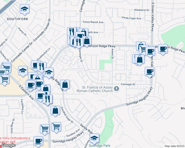 map of restaurants, bars, coffee shops, grocery stores, and more near 700 Carnegie Street in Henderson