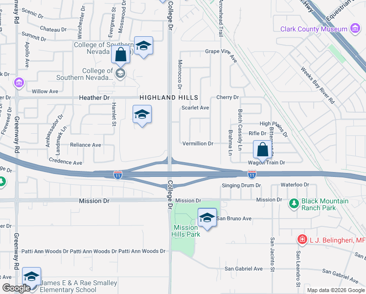 map of restaurants, bars, coffee shops, grocery stores, and more near 844 Vermillion Drive in Henderson