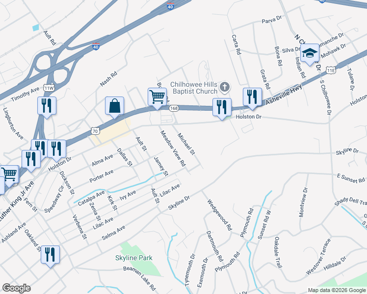 map of restaurants, bars, coffee shops, grocery stores, and more near 231 Michael Street in Knoxville
