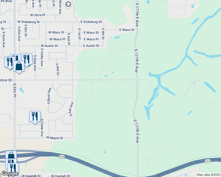 map of restaurants, bars, coffee shops, grocery stores, and more near 701 West Florence Street in Broken Arrow