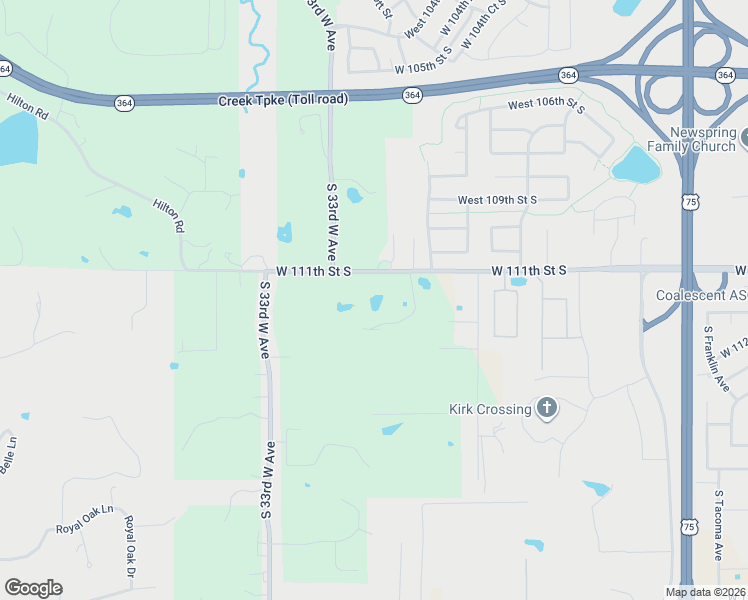 map of restaurants, bars, coffee shops, grocery stores, and more near 2912 West 111th Street South in Jenks