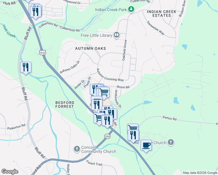 map of restaurants, bars, coffee shops, grocery stores, and more near 8527 Calistoga Way in Brentwood