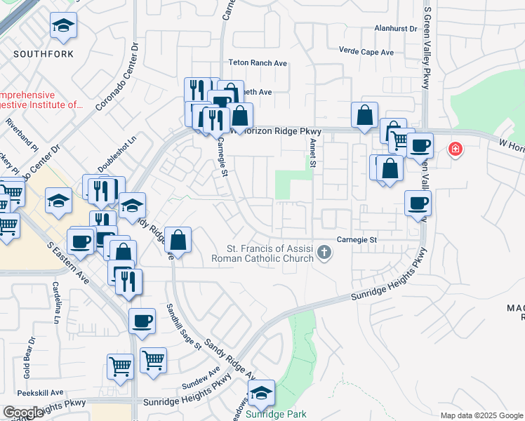 map of restaurants, bars, coffee shops, grocery stores, and more near 700 Carnegie Street in Henderson