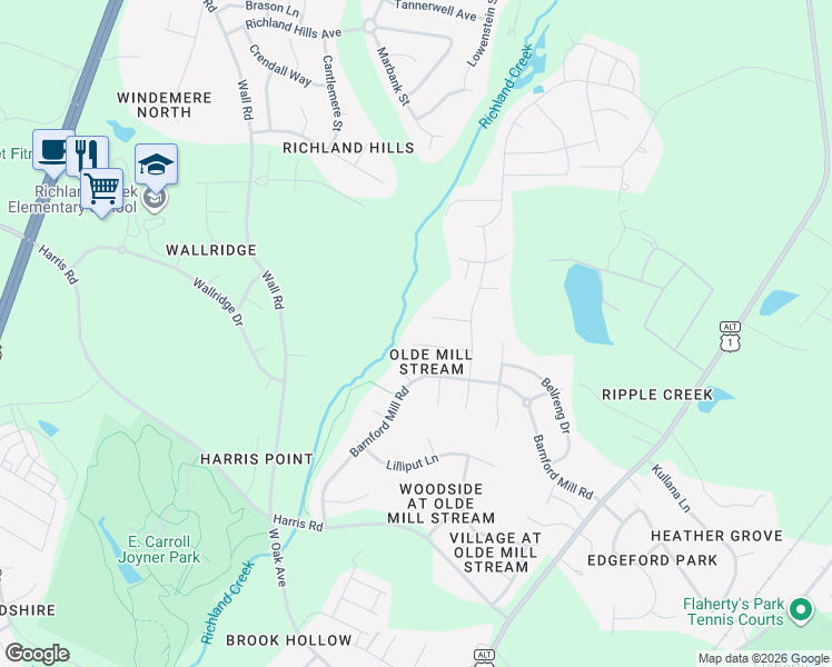 map of restaurants, bars, coffee shops, grocery stores, and more near 524 Findhorn Lane in Wake Forest