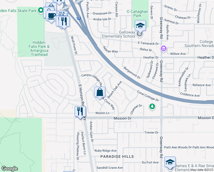 map of restaurants, bars, coffee shops, grocery stores, and more near 830 Coastal Beach Road in Henderson