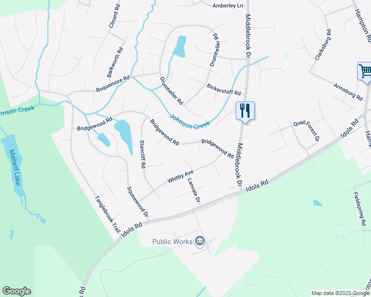 map of restaurants, bars, coffee shops, grocery stores, and more near 6967 Bridgewood Road in Clemmons