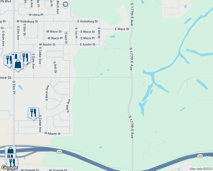 map of restaurants, bars, coffee shops, grocery stores, and more near 701 West Florence Street in Broken Arrow