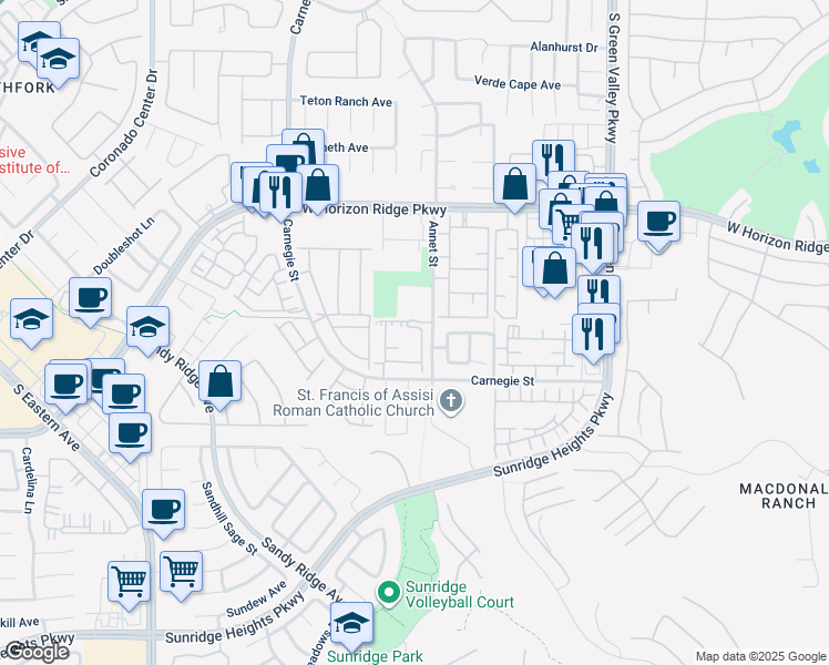 map of restaurants, bars, coffee shops, grocery stores, and more near 830 Carnegie Street in Henderson