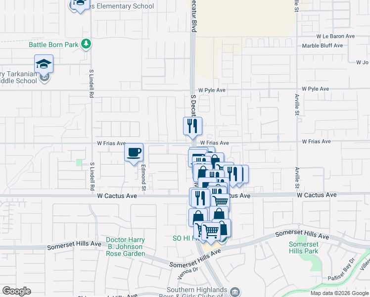 map of restaurants, bars, coffee shops, grocery stores, and more near 10348 Kepler Cascades Street in Las Vegas