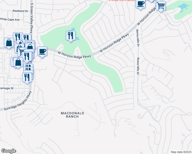 map of restaurants, bars, coffee shops, grocery stores, and more near 2111 Tiger Links Drive in Henderson