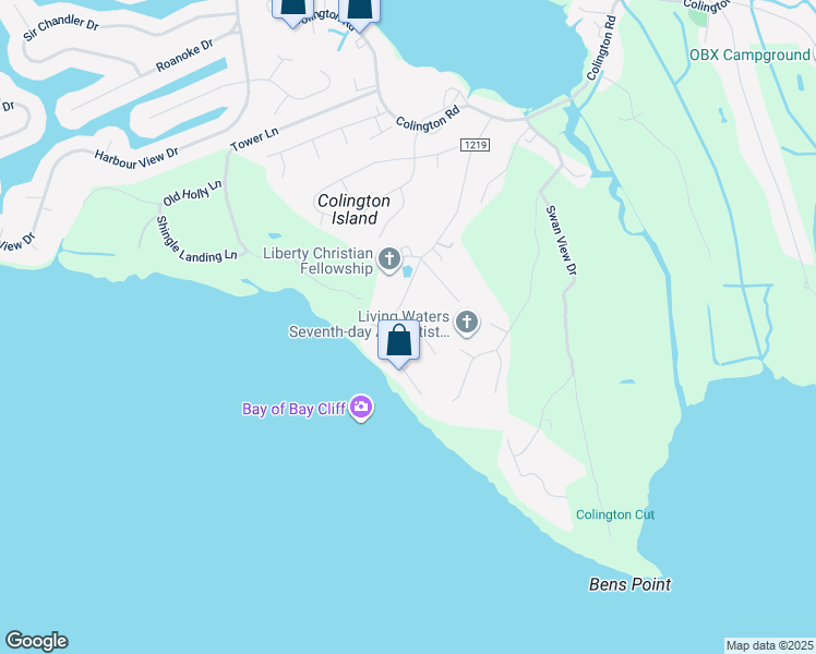 map of restaurants, bars, coffee shops, grocery stores, and more near 104 Shedders Walk in Kill Devil Hills