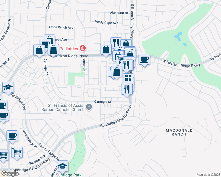 map of restaurants, bars, coffee shops, grocery stores, and more near 930 Carnegie Street in Henderson