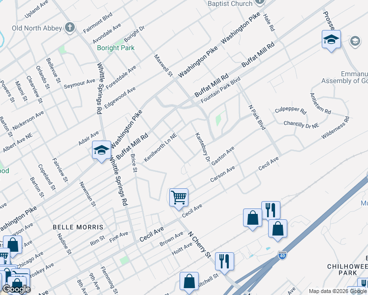 map of restaurants, bars, coffee shops, grocery stores, and more near 2406 Teeple Street in Knoxville